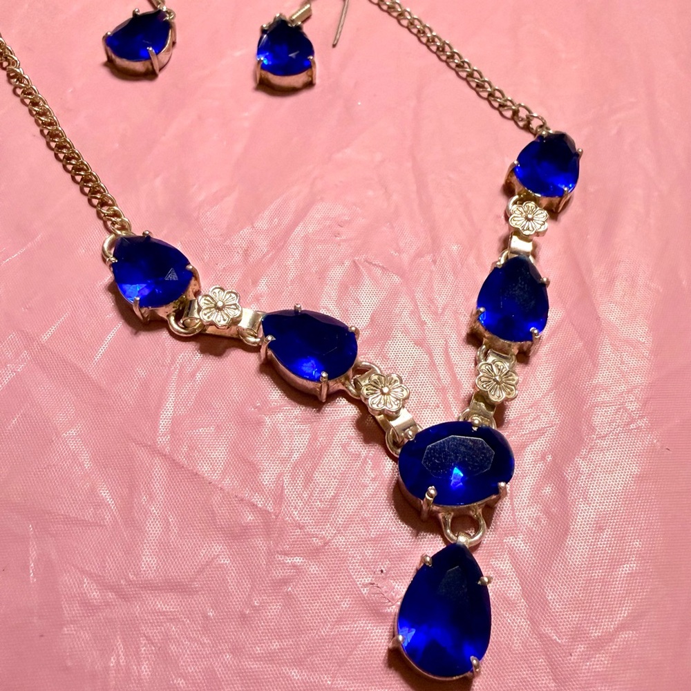 Sterling silver blue glass necklace and earring set